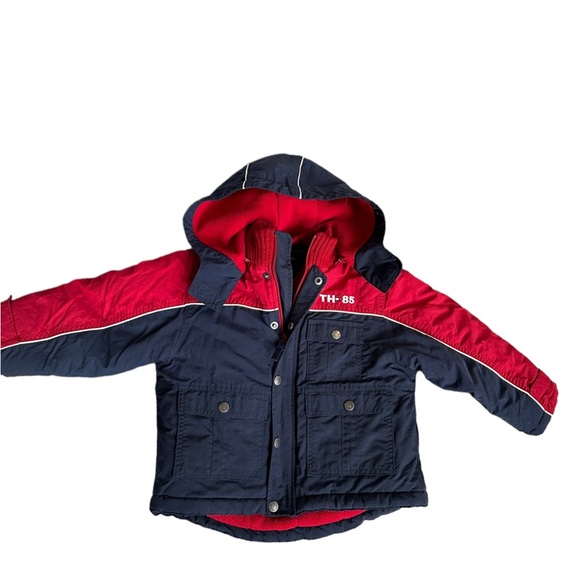 Tommy Hilfiger Boys Youth Navy Blue and Red Puffer Winter Jacket with Hood Sz. 5 - Picture 11 of 11